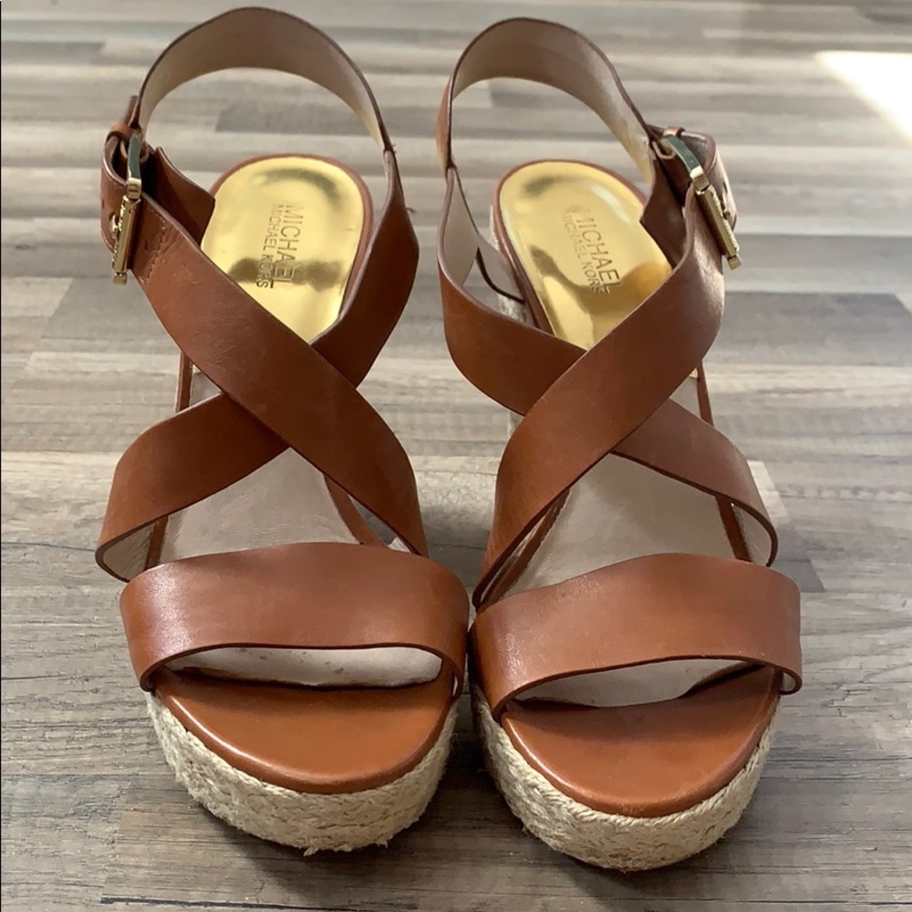 Michael Kors Brown Leather Giovanna Wedge